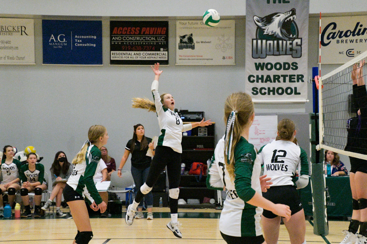 Woods Charter rising sophomore Josephine Valgus (8) led the Wolves with 442 kills last fall.